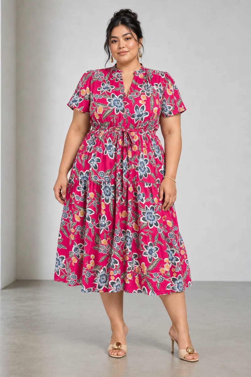 Anvya|Viscose Midi Fit And Flare Dress