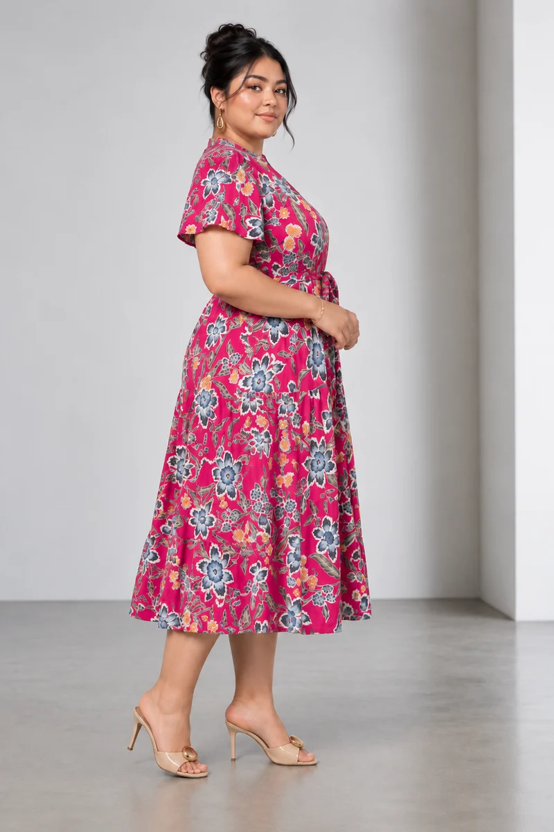 Anvya|Viscose Midi Fit And Flare Dress