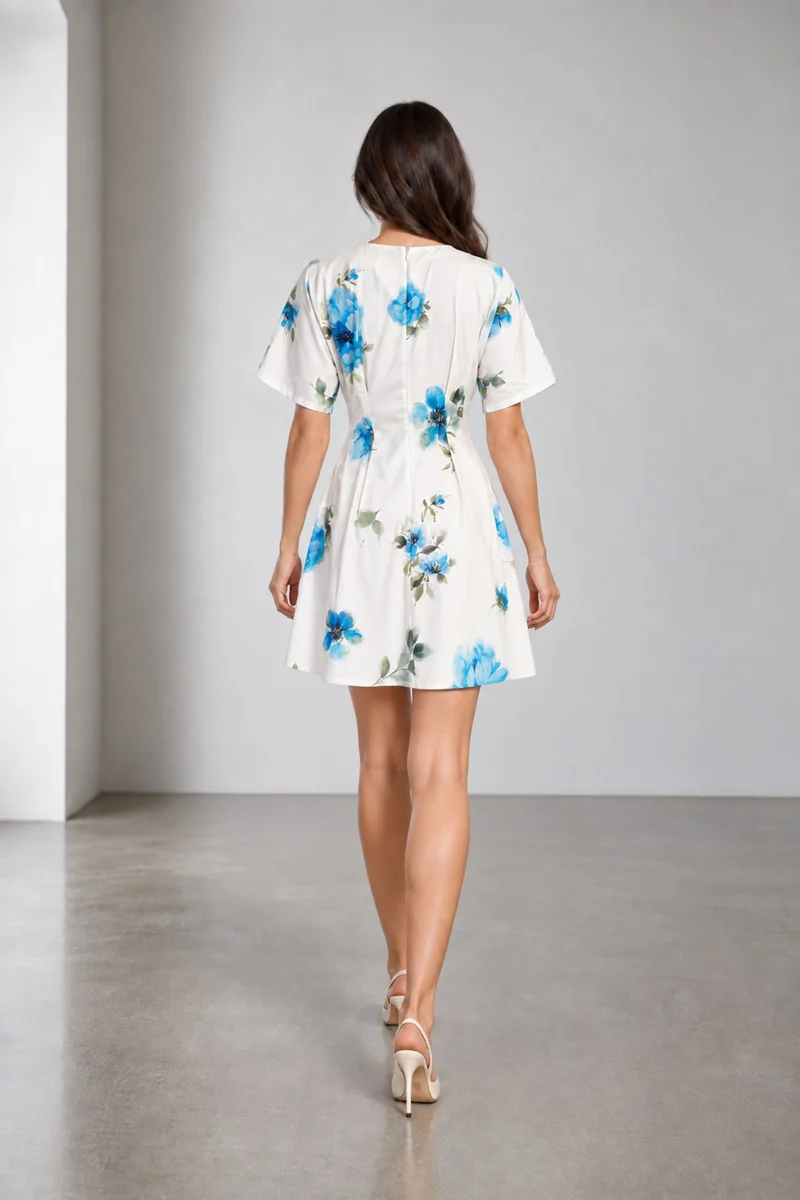 Cyria|Viscose Fit Flare Vneck Mini Dress