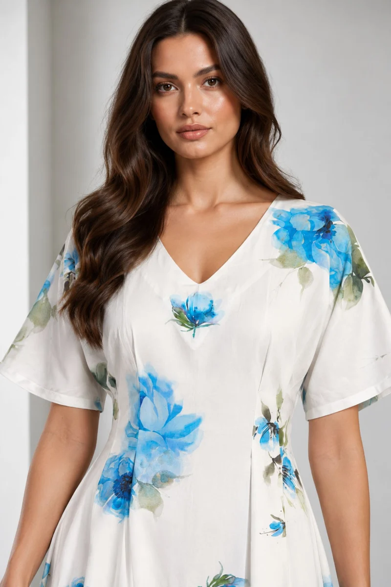 Cyria|Viscose Fit Flare Vneck Mini Dress