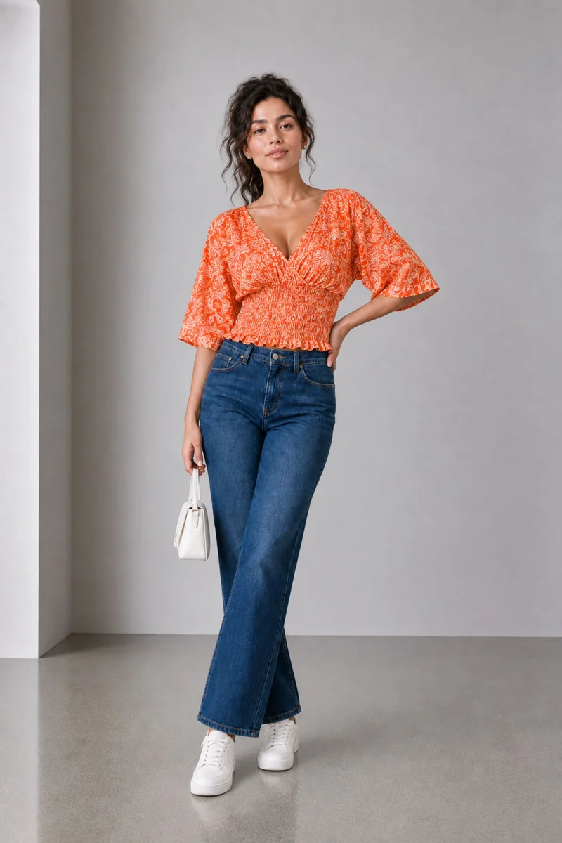 Nolira|Bandana Print Cotton Smocked Waist Blouse