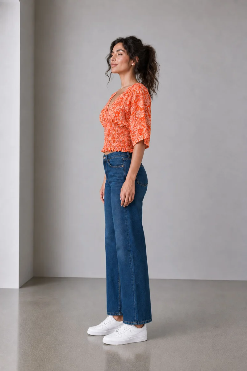 Nolira|Bandana Print Cotton Smocked Waist Blouse