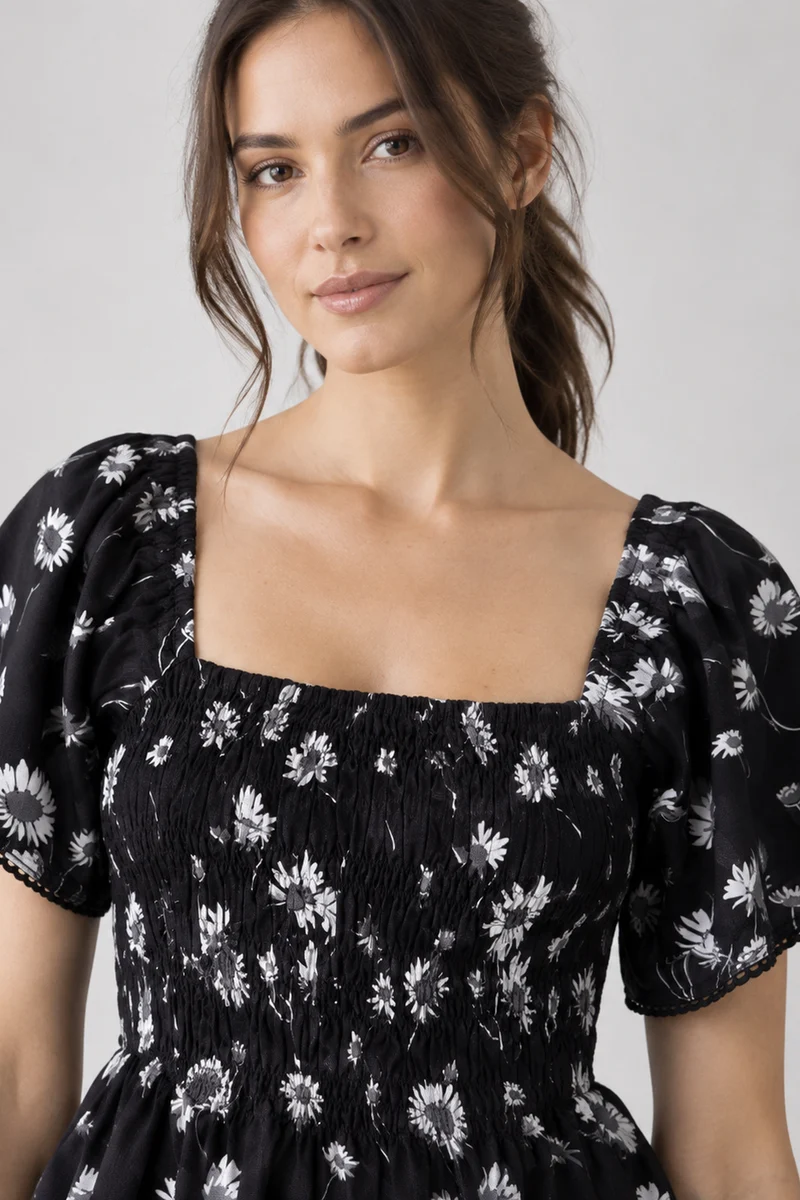 Sablea|Viscose Smocked Peplum Bell Sleeve Top