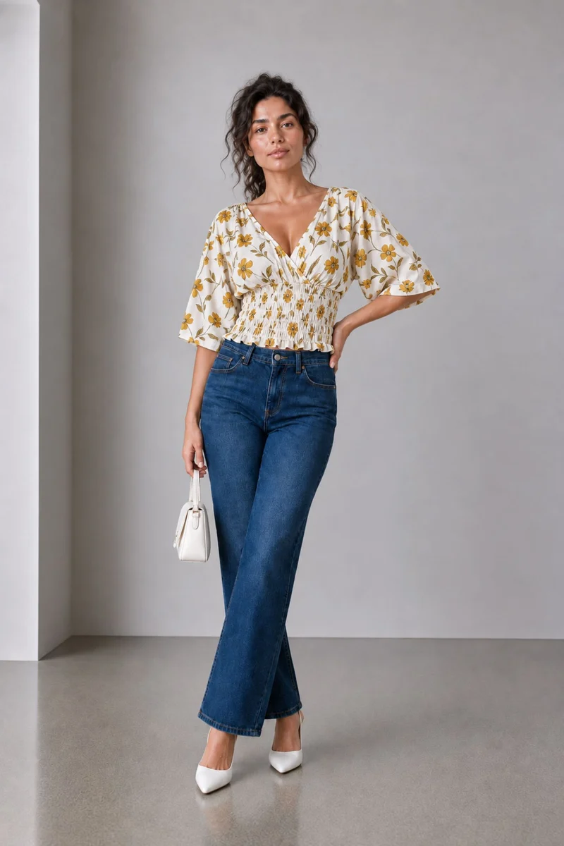 Roslin|Ivory Botanical Print Elasticated Waist Blouse