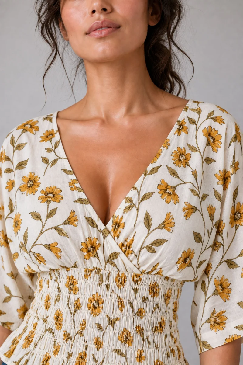 Roslin|Ivory Botanical Print Elasticated Waist Blouse