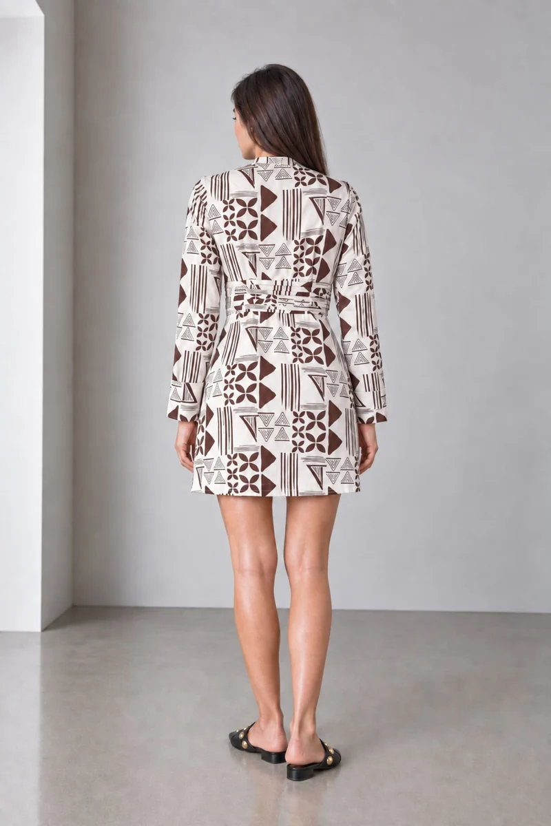 Kaelin|Black White Tribal Print A Line Mini Dress