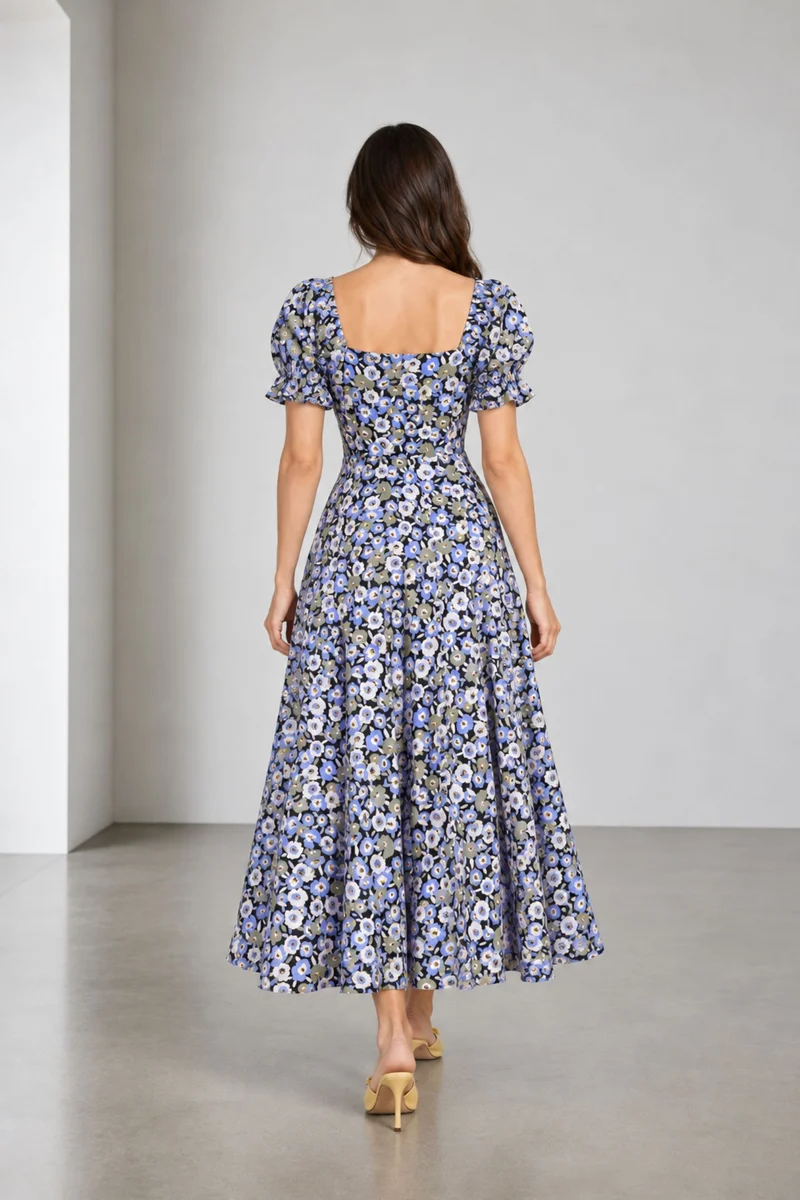 Zorai|Viscose Sweetheart Neck Midi Dress