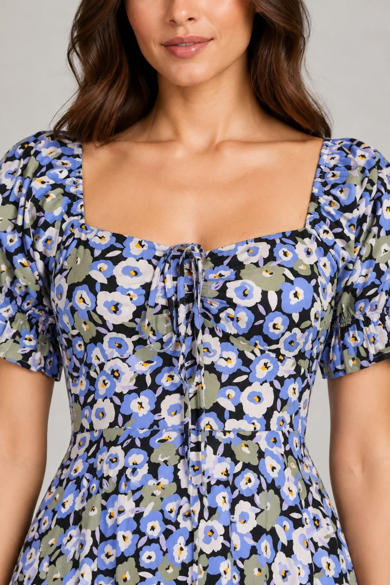 Zorai|Viscose Sweetheart Neck Midi Dress