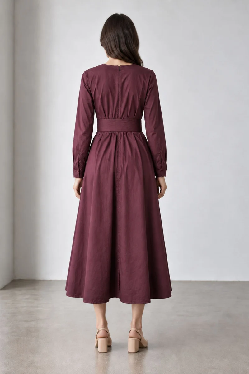 Virela|Cotton Round Neck Waist Tieup Dress