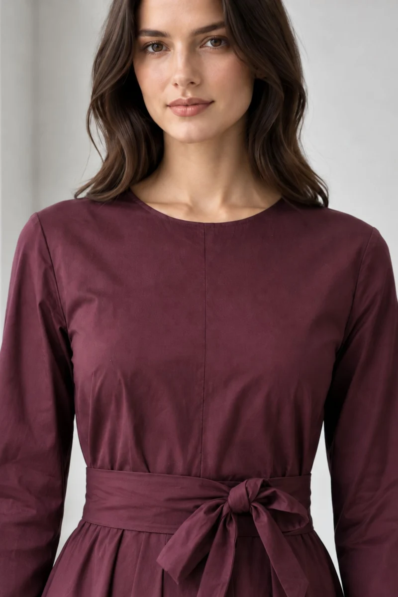 Virela|Cotton Round Neck Waist Tieup Dress