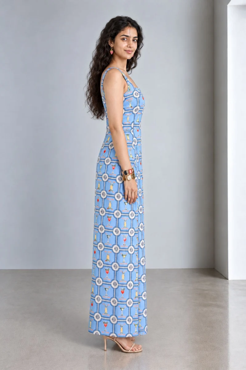 Sivelle|Viscose Square Neck Slit Maxi Dress
