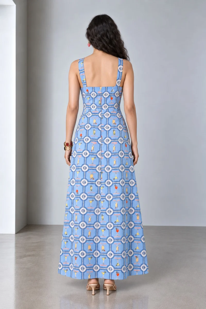 Sivelle|Viscose Square Neck Slit Maxi Dress