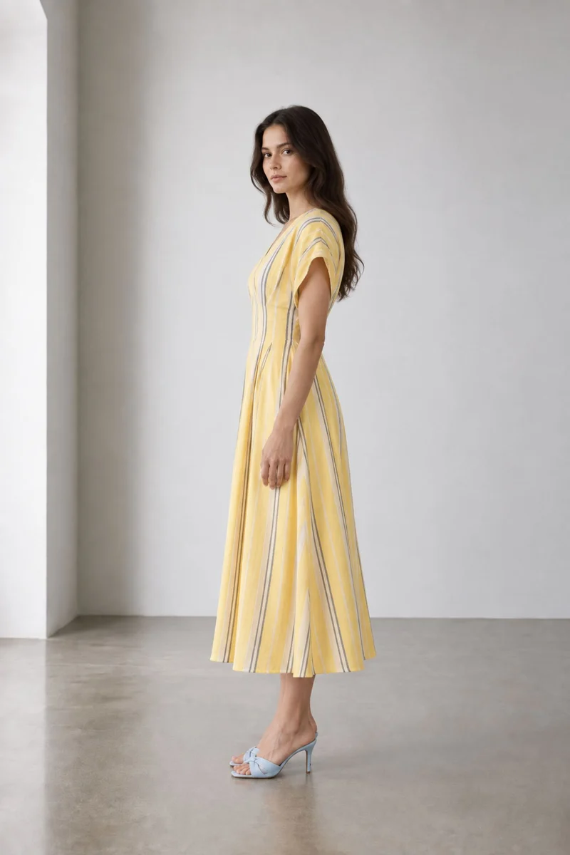 Orilla|Stripe V Neck Cotton Maxi Dress