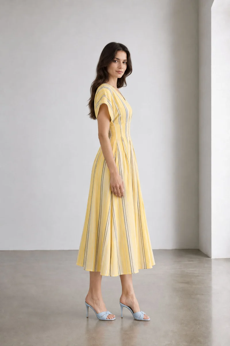 Orilla|Stripe V Neck Cotton Maxi Dress