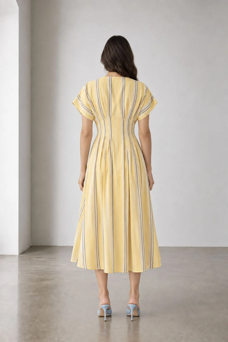 Orilla|Stripe V Neck Cotton Maxi Dress