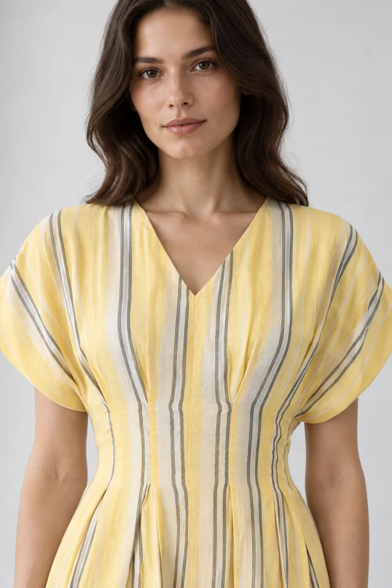 Orilla|Stripe V Neck Cotton Maxi Dress