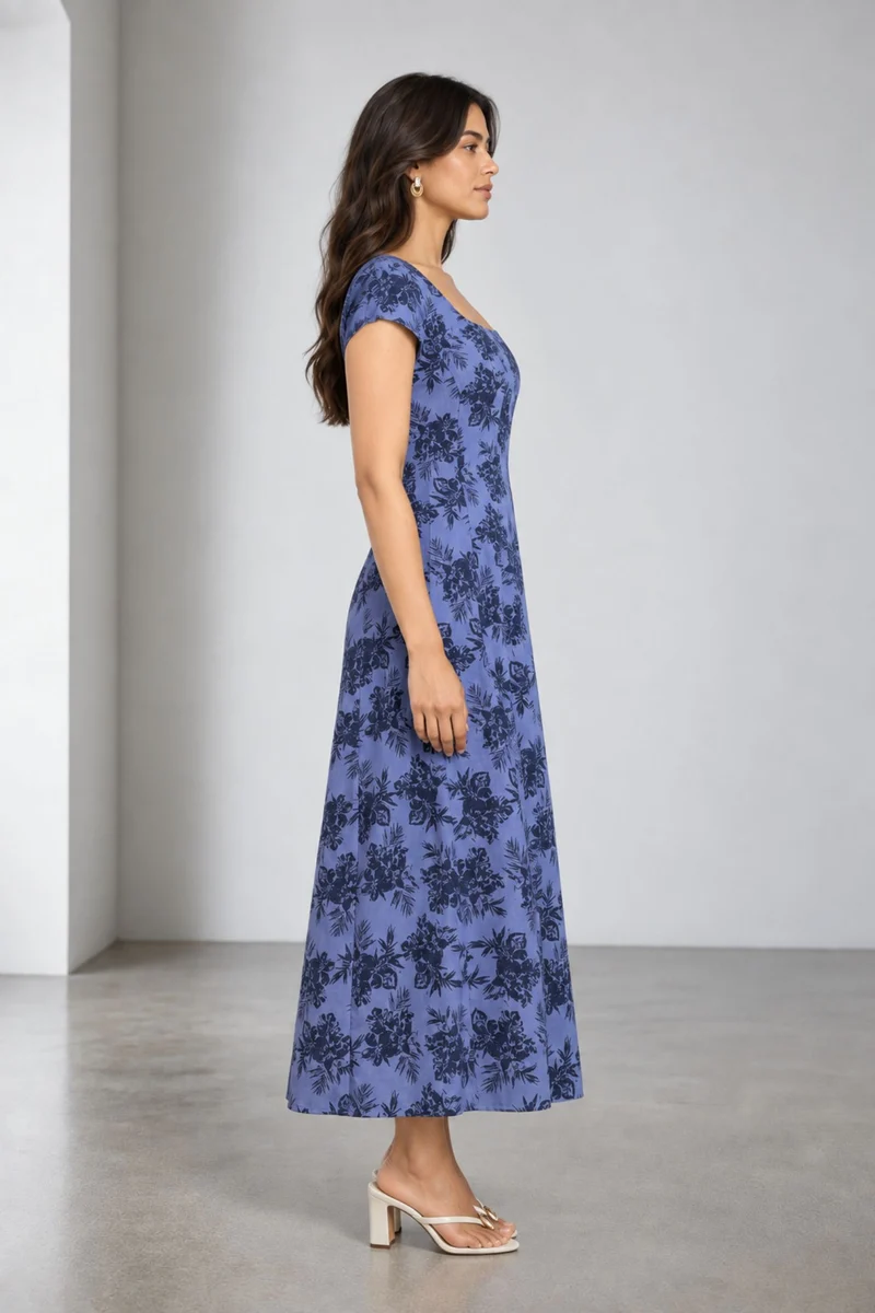 Zephyra|Cotton Printed Panel Midi Dress