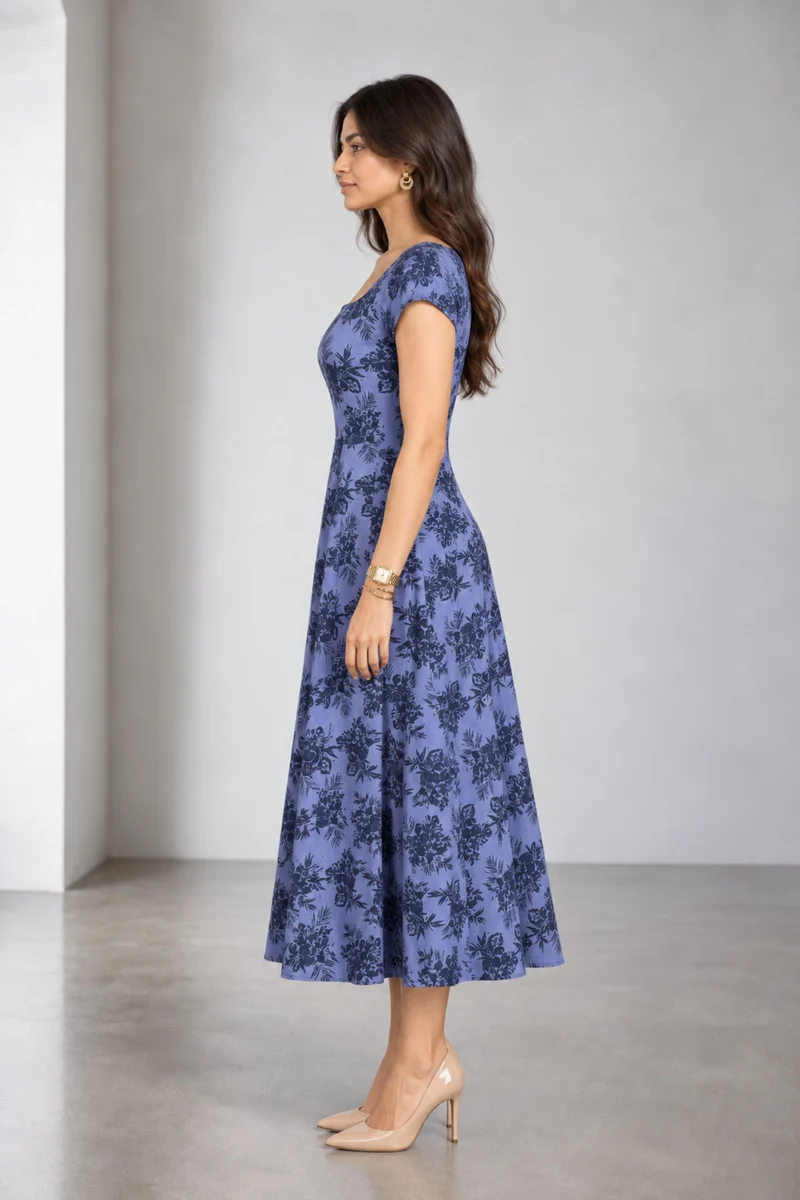 Zephyra|Cotton Printed Panel Midi Dress