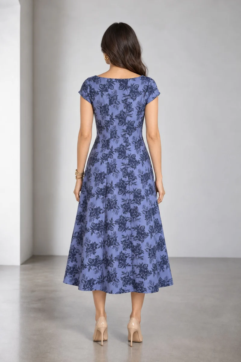 Zephyra|Cotton Printed Panel Midi Dress
