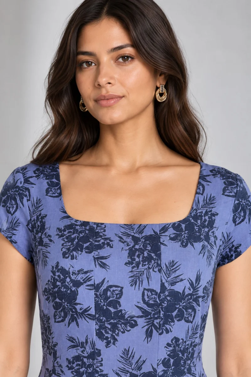 Zephyra|Cotton Printed Panel Midi Dress