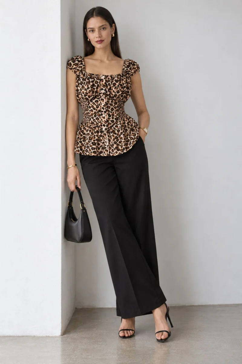 Savira|Animal Print Cotton Corset Style Top