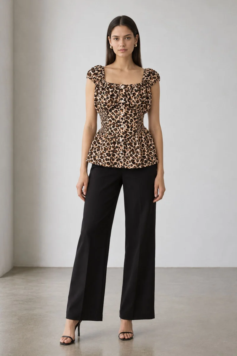 Savira|Animal Print Cotton Corset Style Top