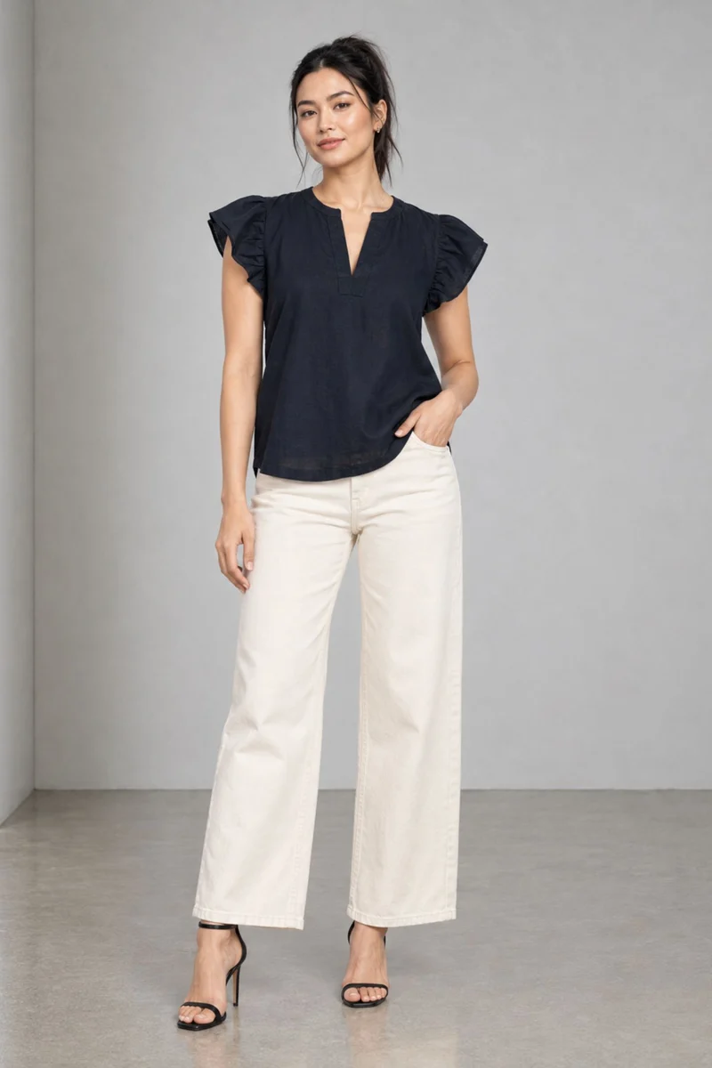 Nerine|Cotton Flutter Sleeve Regular Top