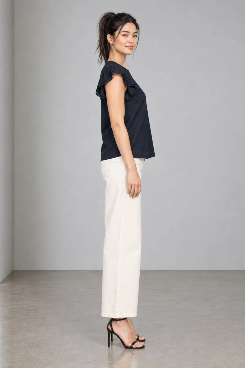 Nerine|Cotton Flutter Sleeve Regular Top