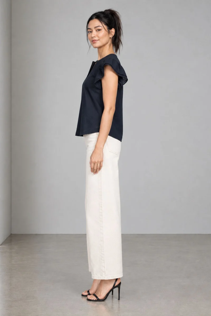 Nerine|Cotton Flutter Sleeve Regular Top