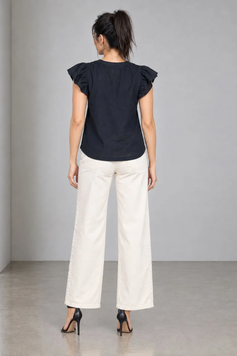 Nerine|Cotton Flutter Sleeve Regular Top