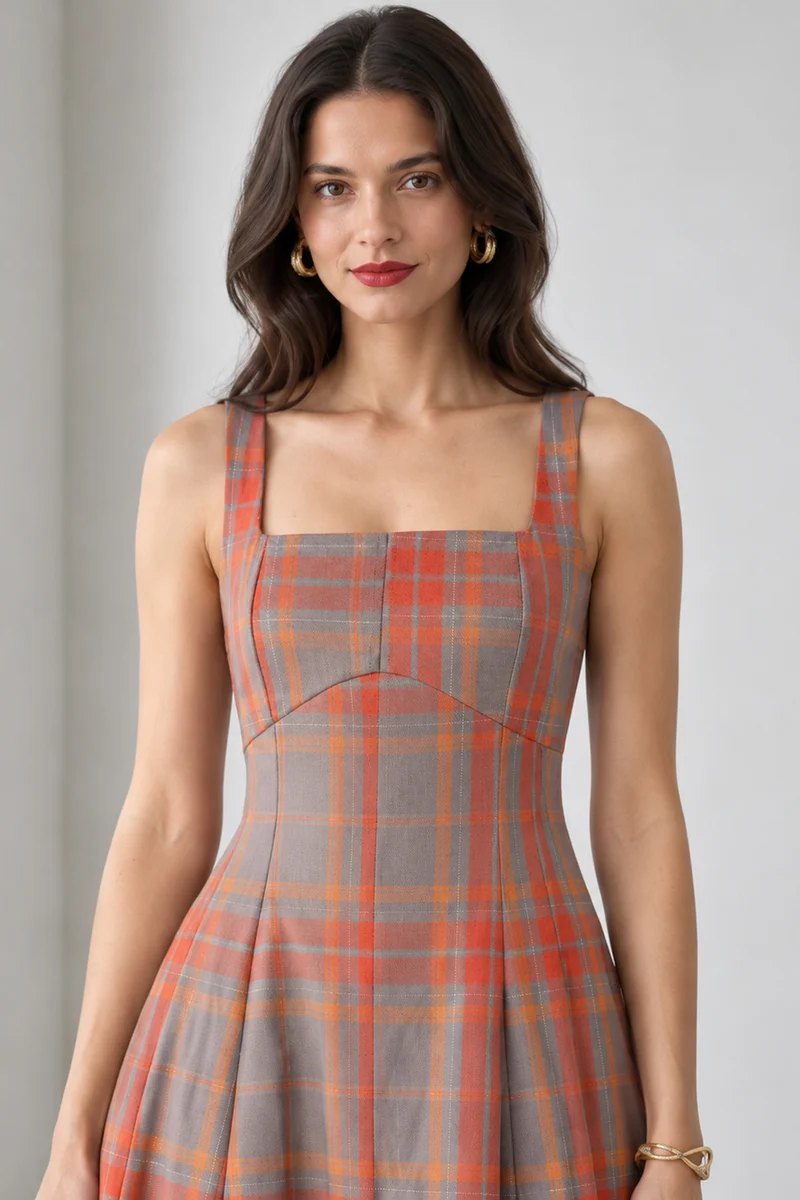 Clea|Cotton Square Neck Panelled Midi Dress