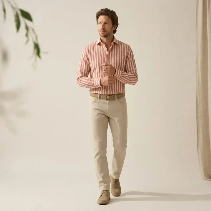 CHEMISE RAYEE HOMME | FUSCHIA