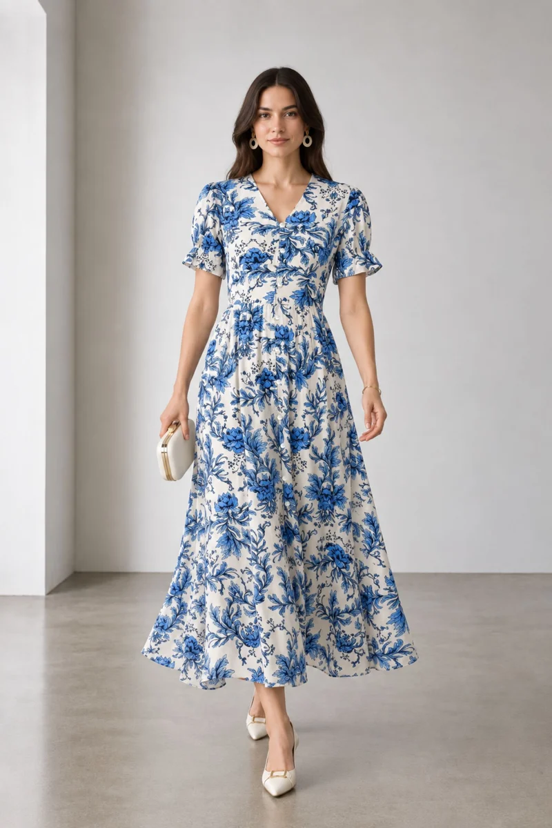 Savera|Viscose Printe Empire Waist Maxi Dress
