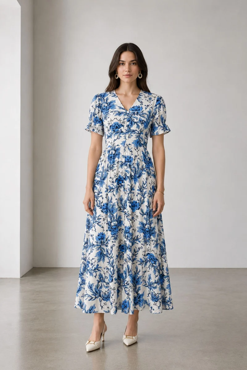 Savera|Viscose Printe Empire Waist Maxi Dress