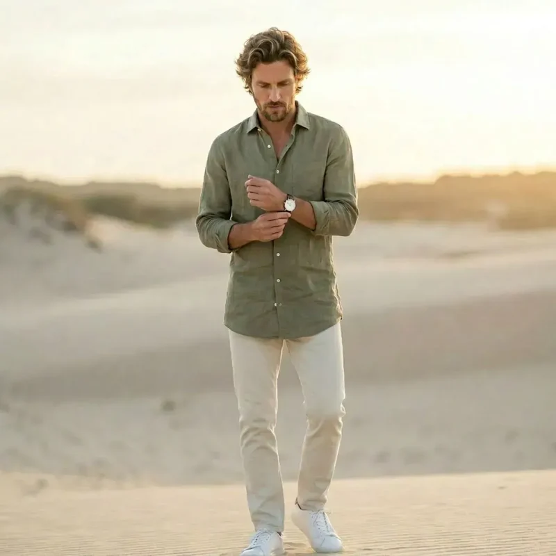 CHEMISE EN LIN KAKI | HOMME