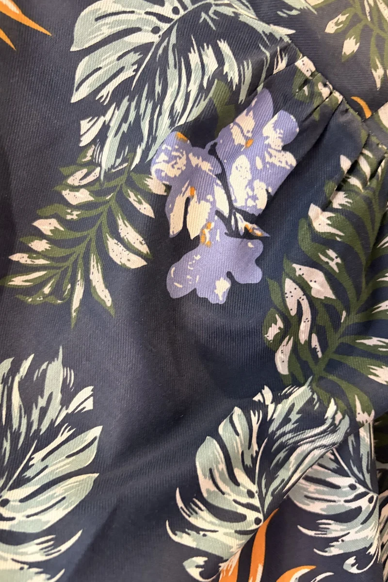 Palmera|Navy Botanical Print Viscose Fit Flare Dress