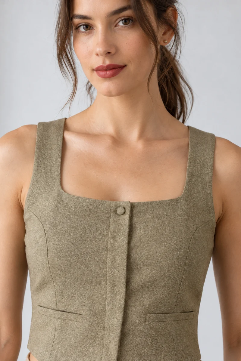 Oleva|Cotton Front Button Closure Vest Top