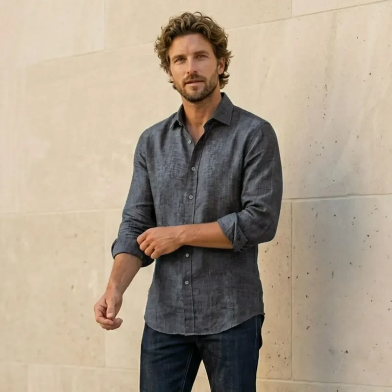 CHEMISE EN LIN BLEU | DENIM