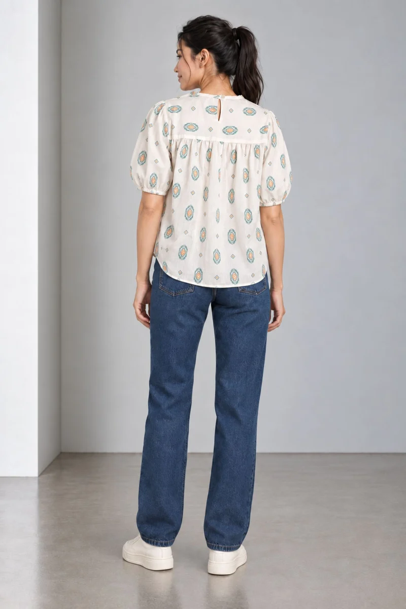 Lumea|Balloon Sleeve Smocked Top