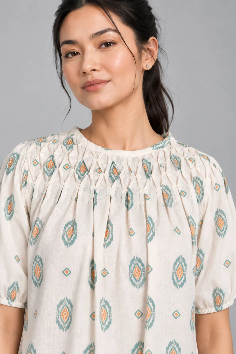 Lumea|Balloon Sleeve Smocked Top