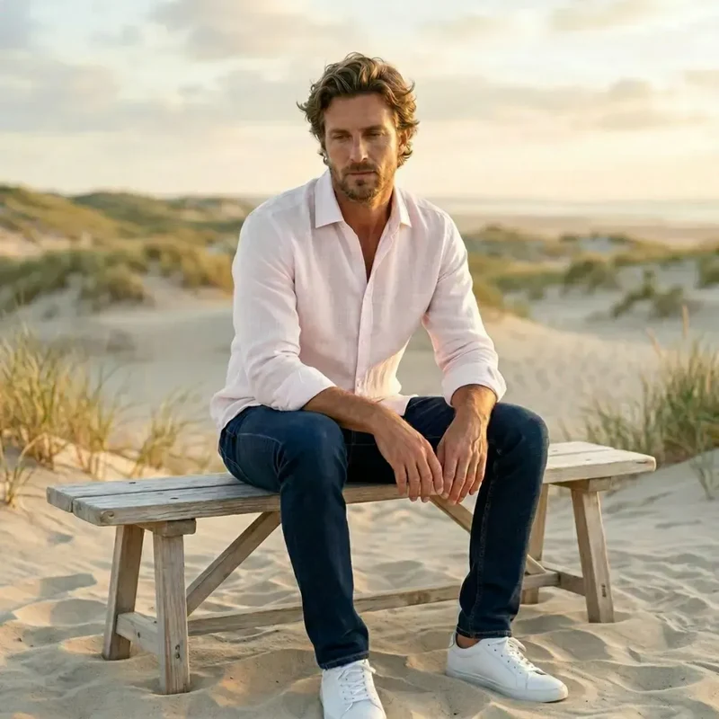 CHEMISE EN LIN ROSE HOMME