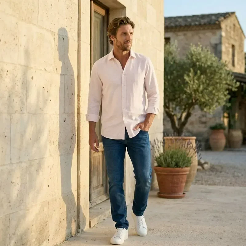 CHEMISE EN LIN ROSE HOMME