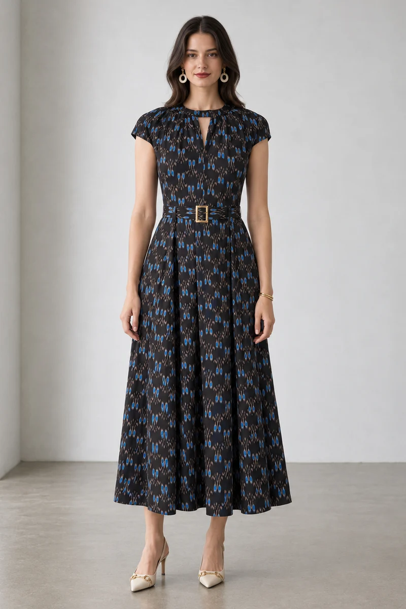Kivra|Viscose Keyhole High Neck Midi Dress