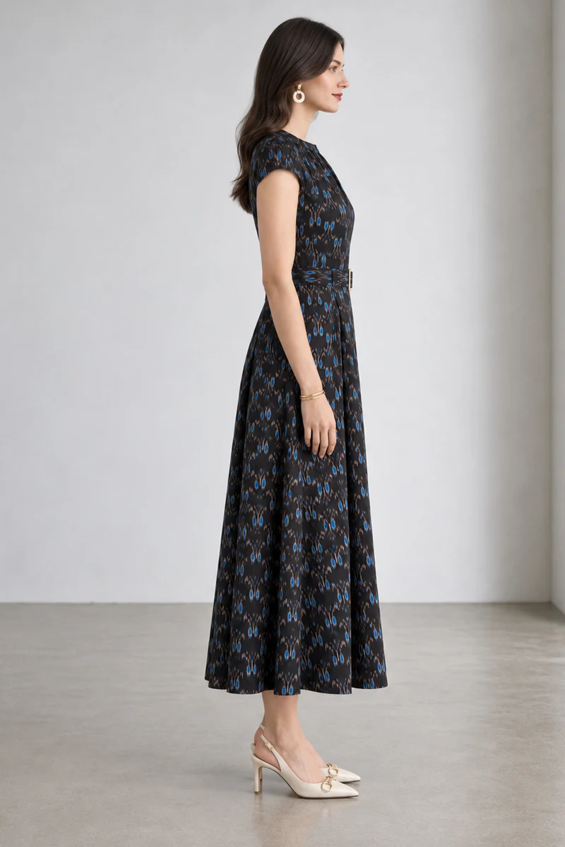 Kivra|Viscose Keyhole High Neck Midi Dress