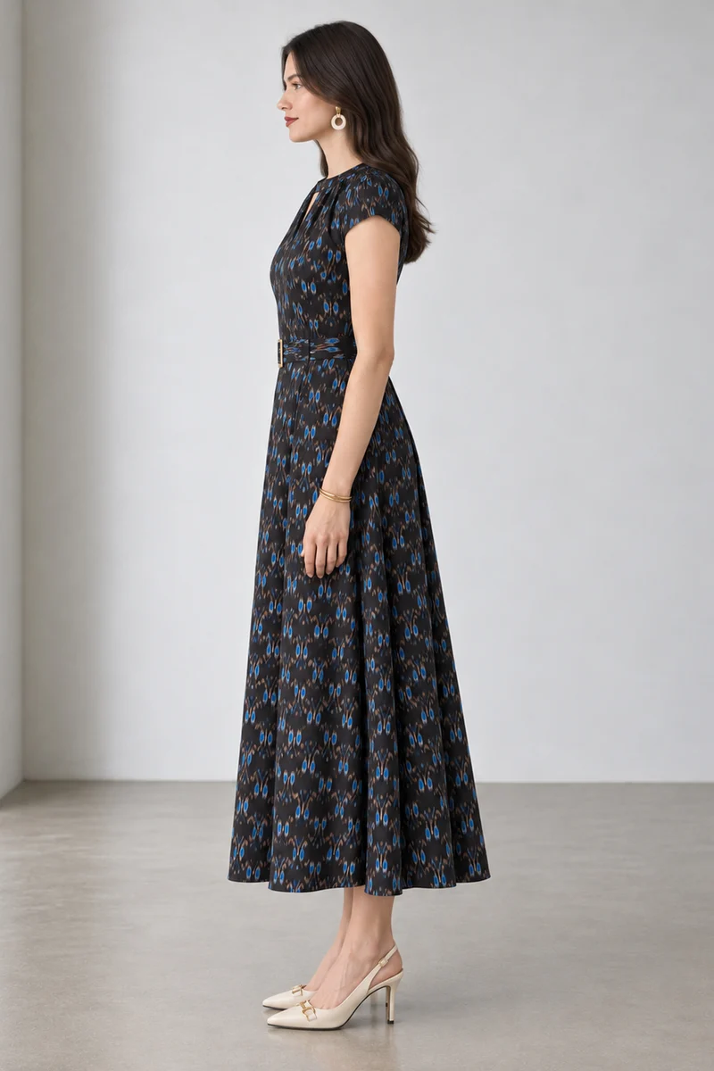 Kivra|Viscose Keyhole High Neck Midi Dress
