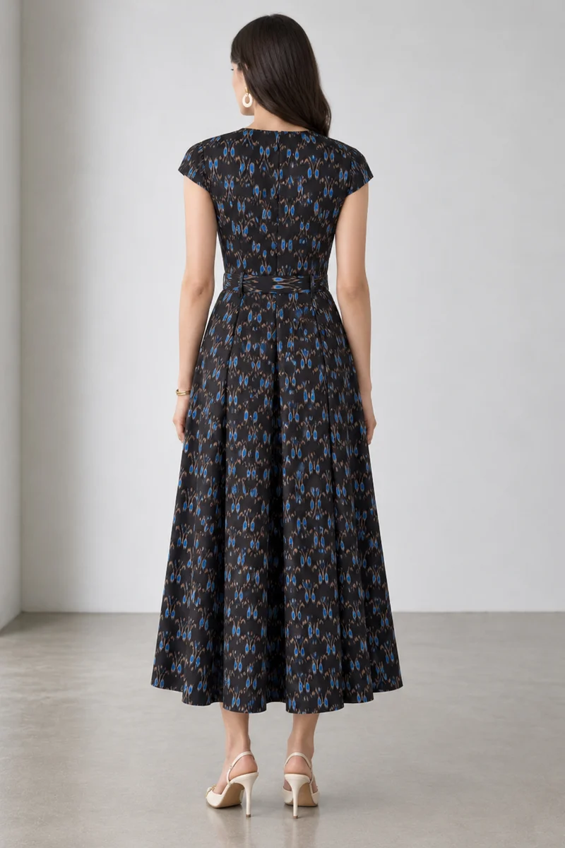 Kivra|Viscose Keyhole High Neck Midi Dress
