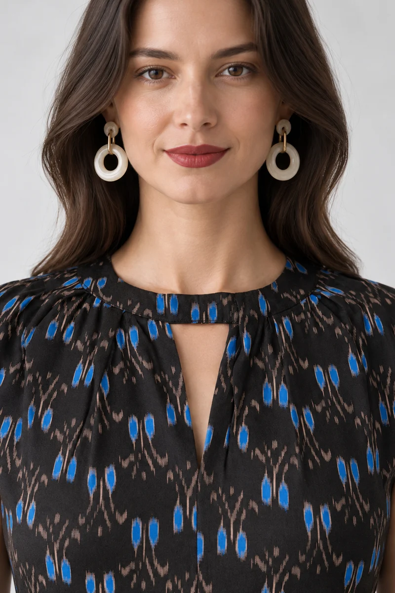 Kivra|Viscose Keyhole High Neck Midi Dress