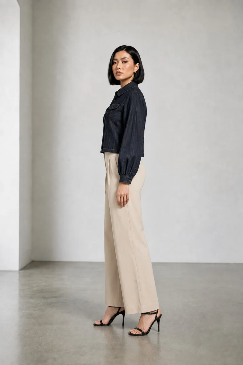 Nolyn|Cotton Denim Cropped Utility Shirt