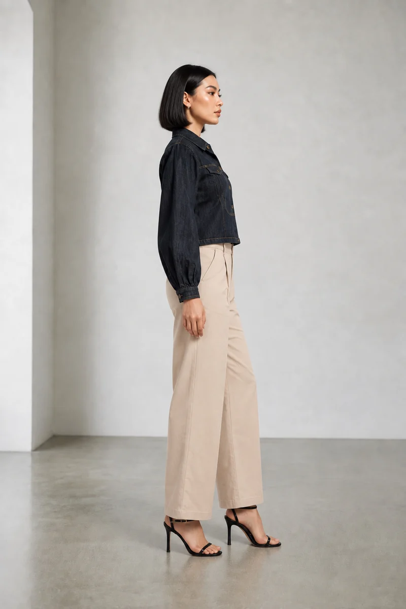 Nolyn|Cotton Denim Cropped Utility Shirt
