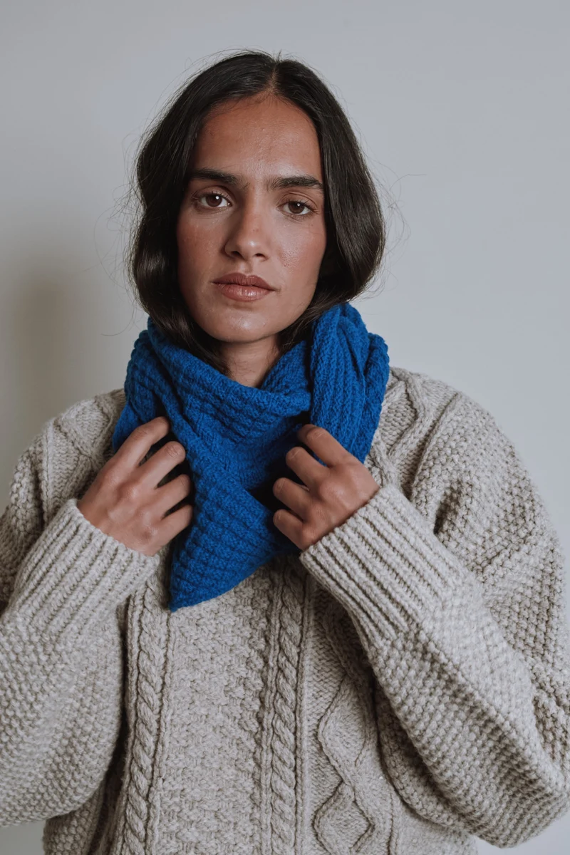 ROCIO Waffle Bandana in Merino Wool - Cobalt Blue